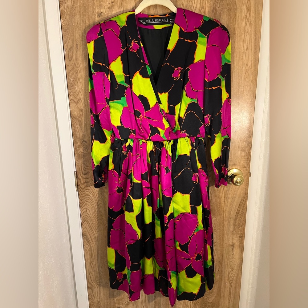 Colorful, Print Midi empire  Dress 100% silk